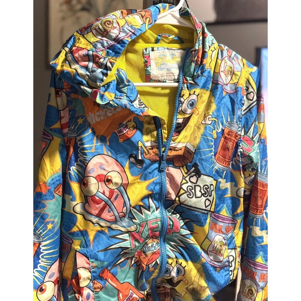 Nickelodeon SpongeBob SquarePants All-Over Print Windbreaker Jacket Y2K